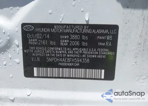 2015 Hyundai Elantra Se из США, поврежденный, VIN 5NPDH4AE8FH594358